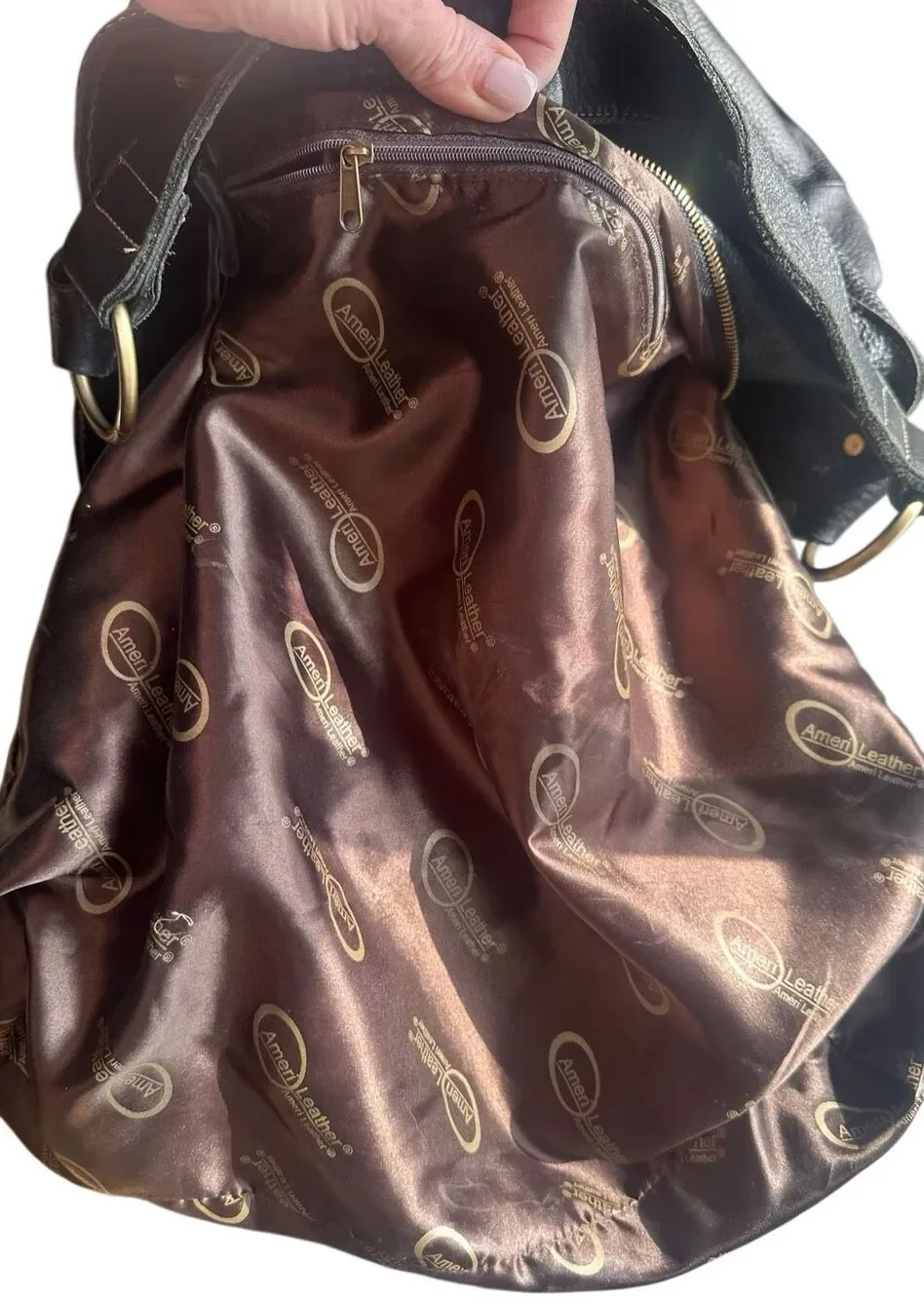Amerileather Cynthia Black Pebble Leather Slouchy Shoulder Bag